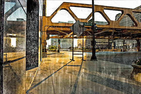 Chicago Sketch Wells and Wacker
