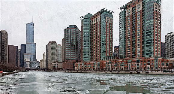 Chicago River Iced, (photo sketch)